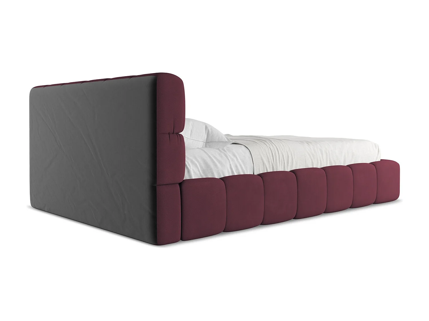 Lit coffre en tissu chenille 140 x 200 - bordeaux - NALU