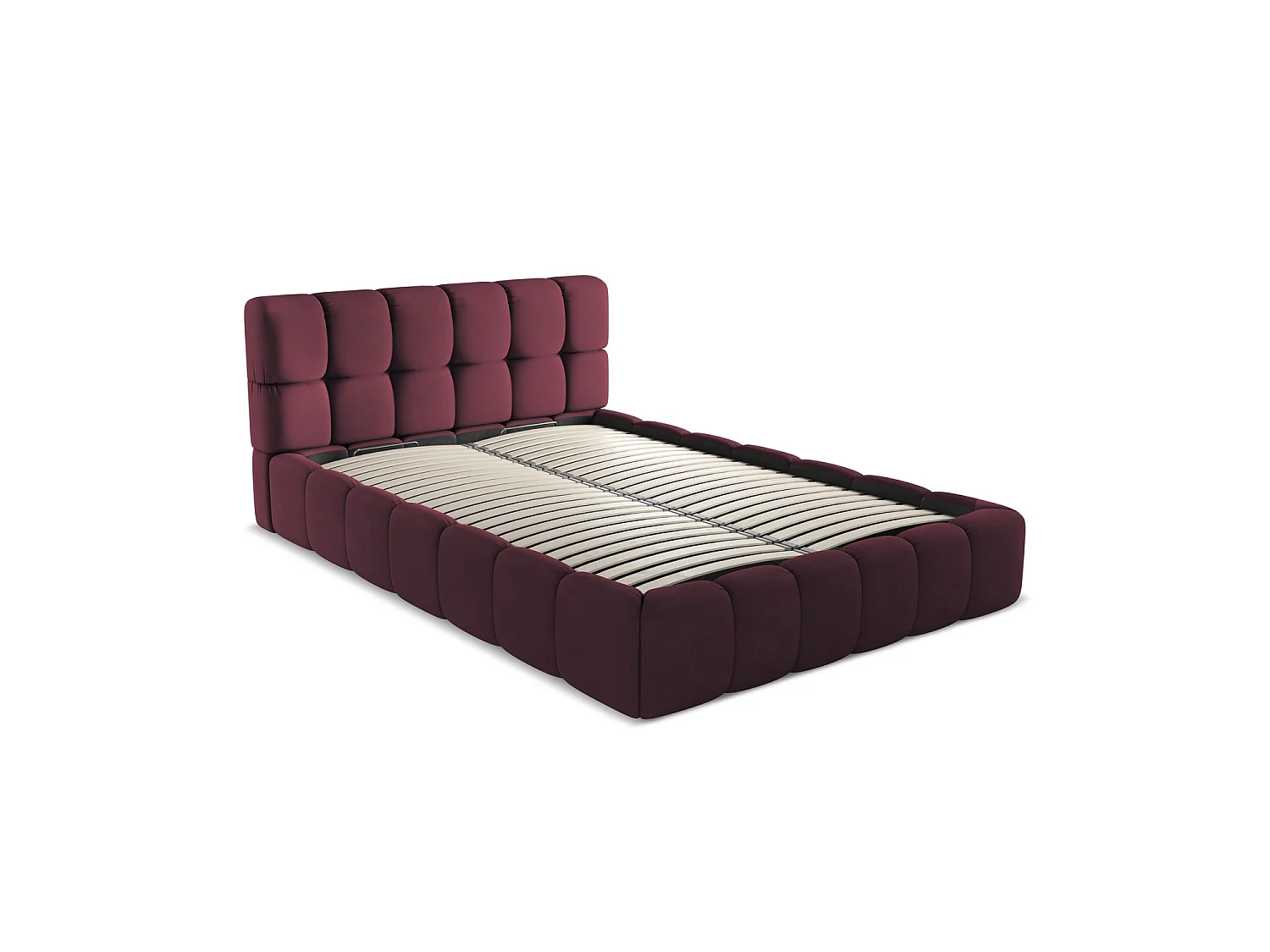 Lit coffre en tissu chenille 160 x 228 - bordeaux - ROMA