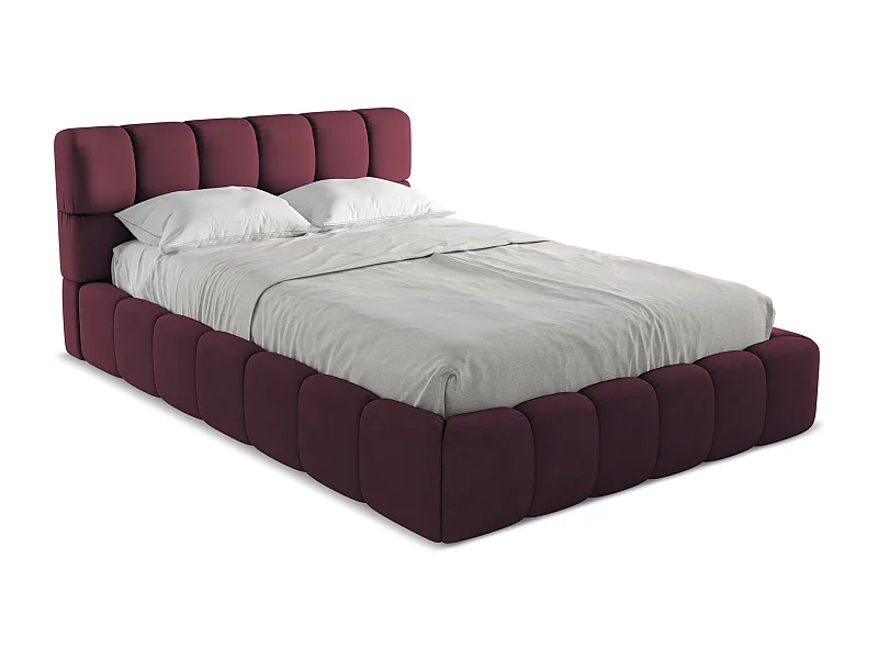 Lit coffre en tissu chenille 140 x 200 - bordeaux - NALU