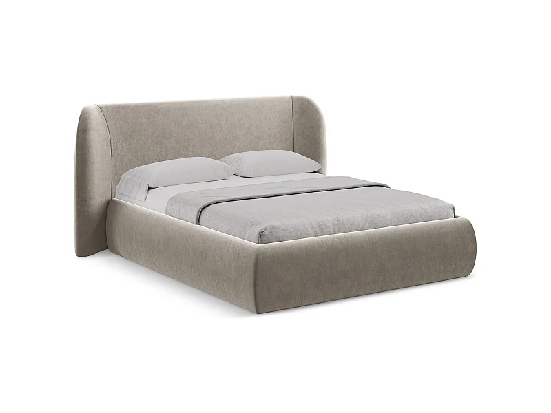 Bett mit Bettkasten - 210 x 215 - Samt - Taupe - HAUKE