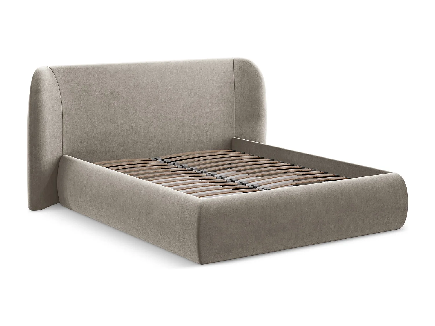 Bett mit Bettkasten - 210 x 215 - Samt - Taupe - HAUKE