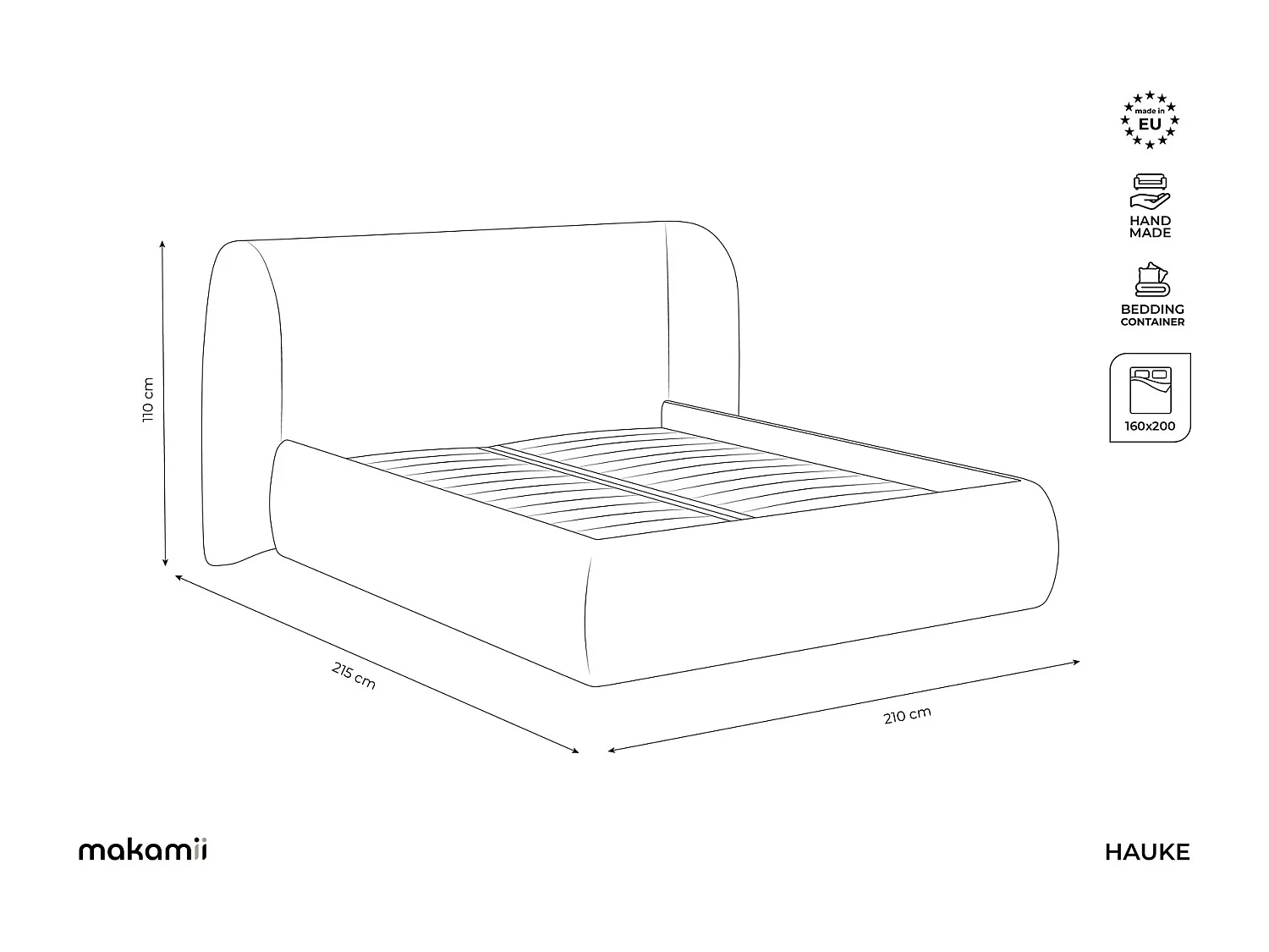 Bett mit Bettkasten - 210 x 215 - Samt - Taupe - HAUKE