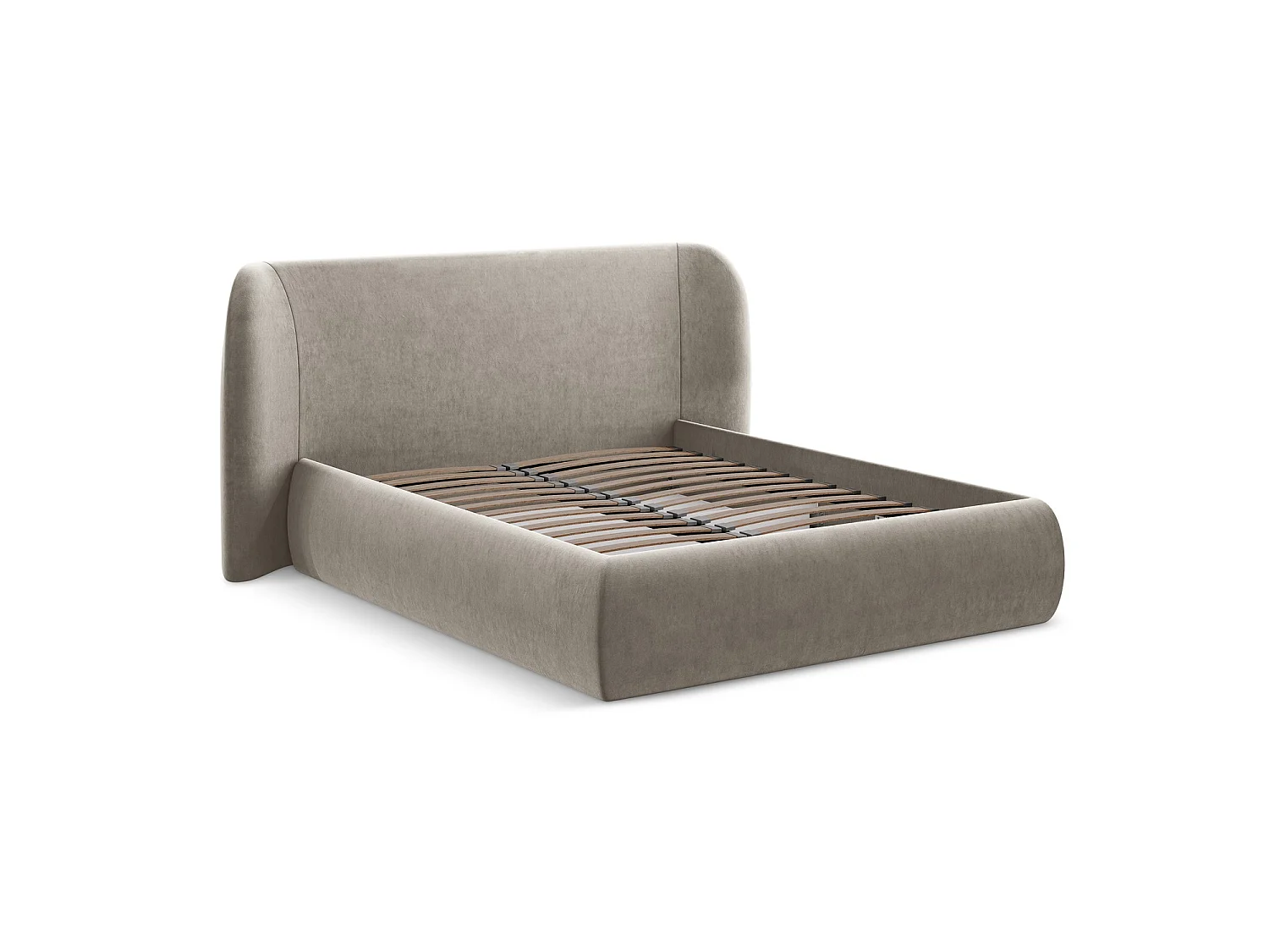 Lit coffre en velours 210 x 215 - taupe - TRIESTE
