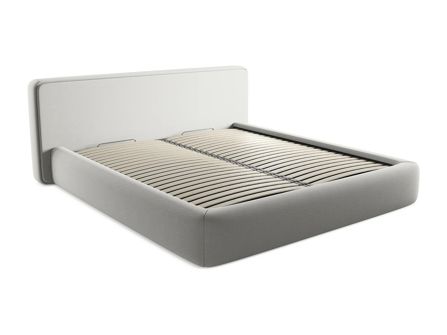 Cama com espaço de arrumação 180x200 cm em tecido bouclé - prata - KIANA