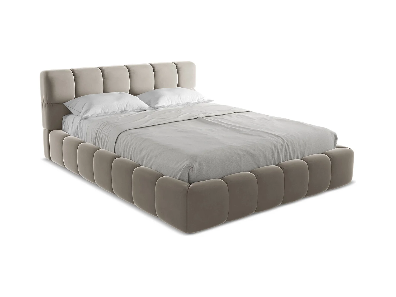 Lit coffre en velours 160 x 200 - taupe - NALU