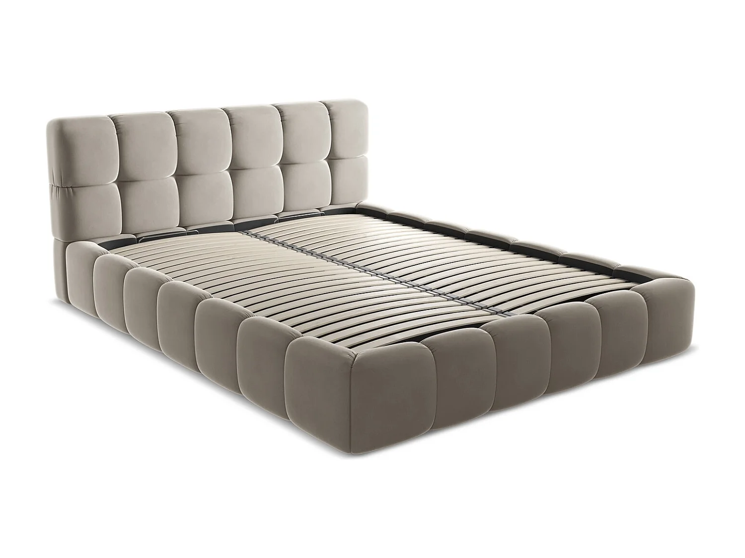 Lit coffre en velours 160 x 200 - taupe - NALU