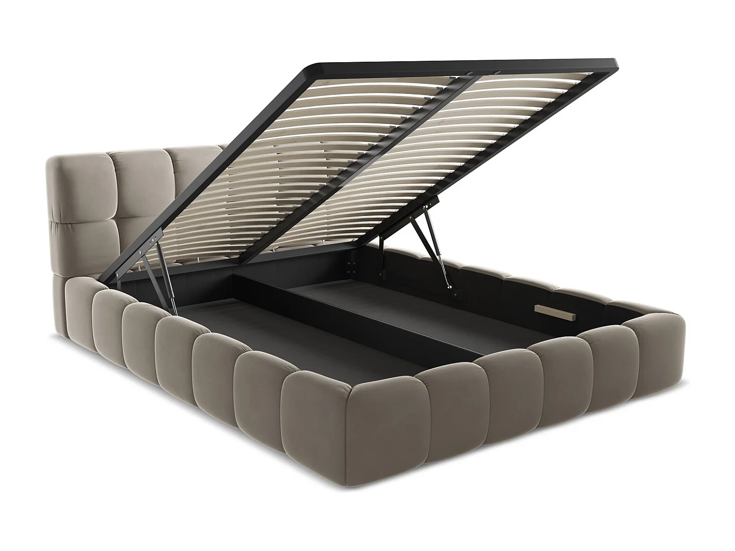 Lit coffre en velours 160 x 200 - taupe - NALU