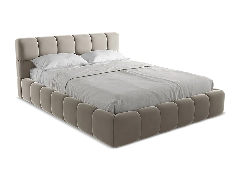 Lit coffre en velours 160 x 200 - taupe - NALU