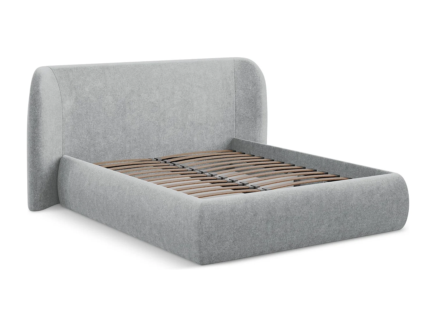 Lit coffre en tissu bouclette 140 x 200 - argent - HAUKE