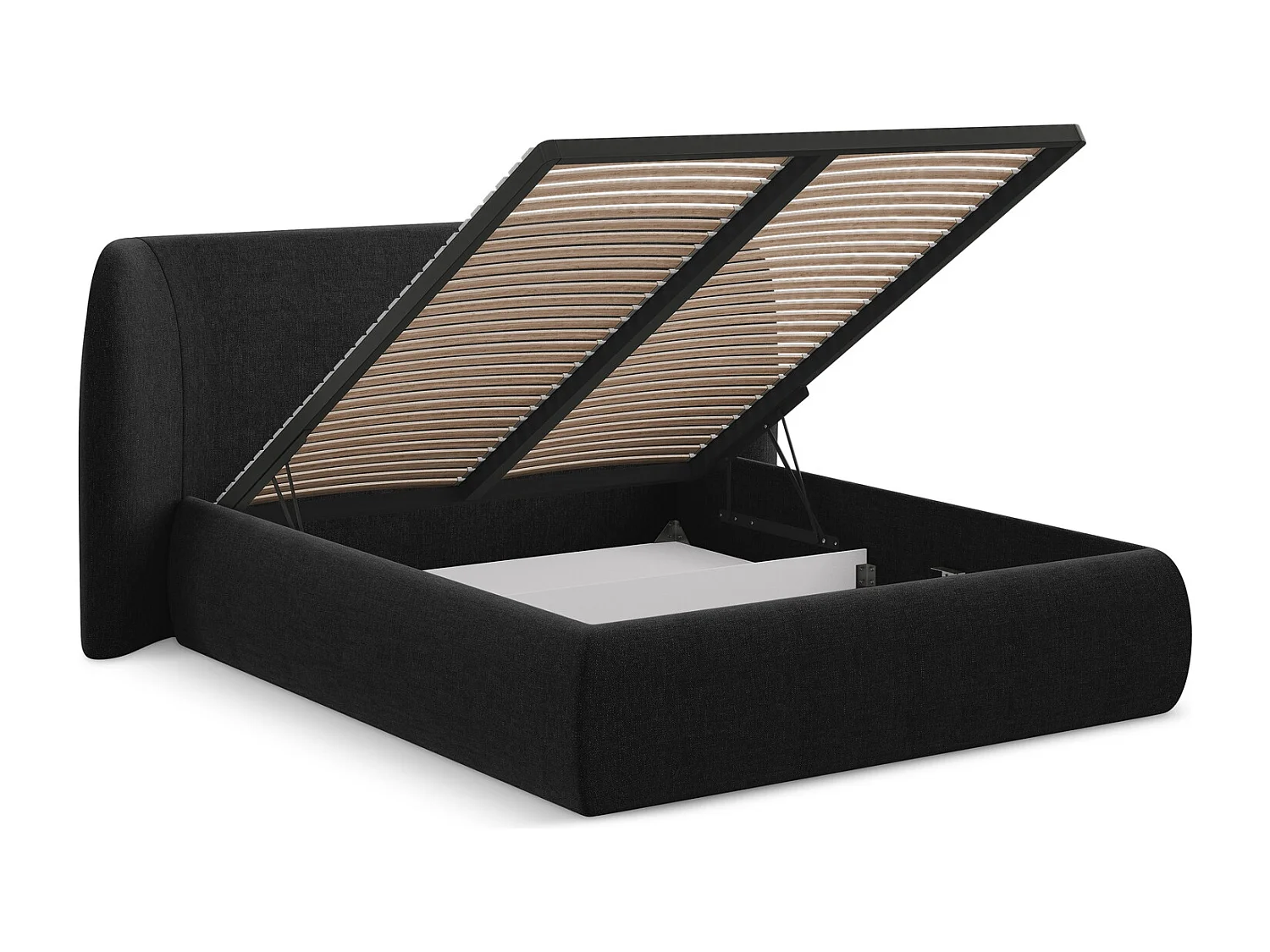 Lit coffre en tissu chenille 140 x 200 - noir - HAUKE