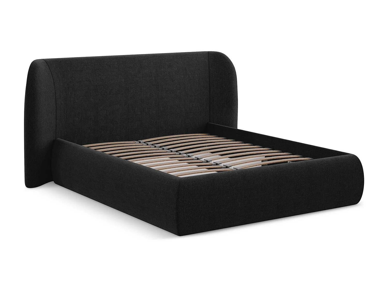 Bed met opbergruimte 190 x 215 - chenille stof - zwart - HAUKE
