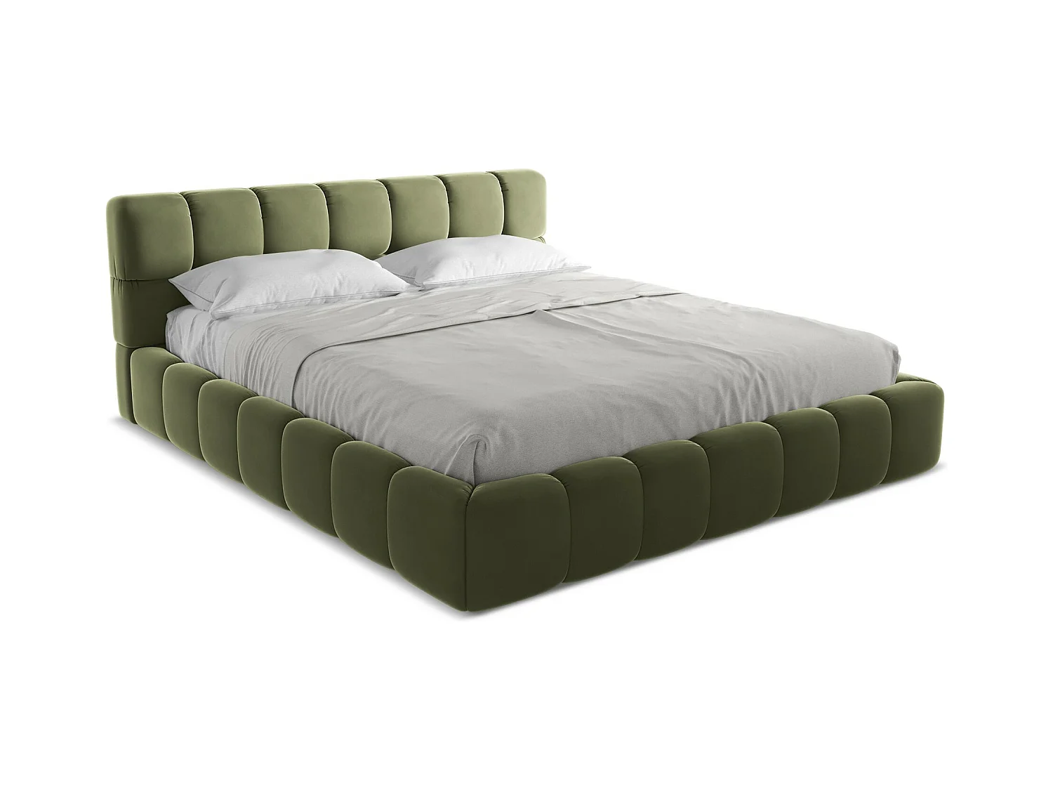 Bett mit Bettkasten - 200 x 228 - Samt - Olive - NALU