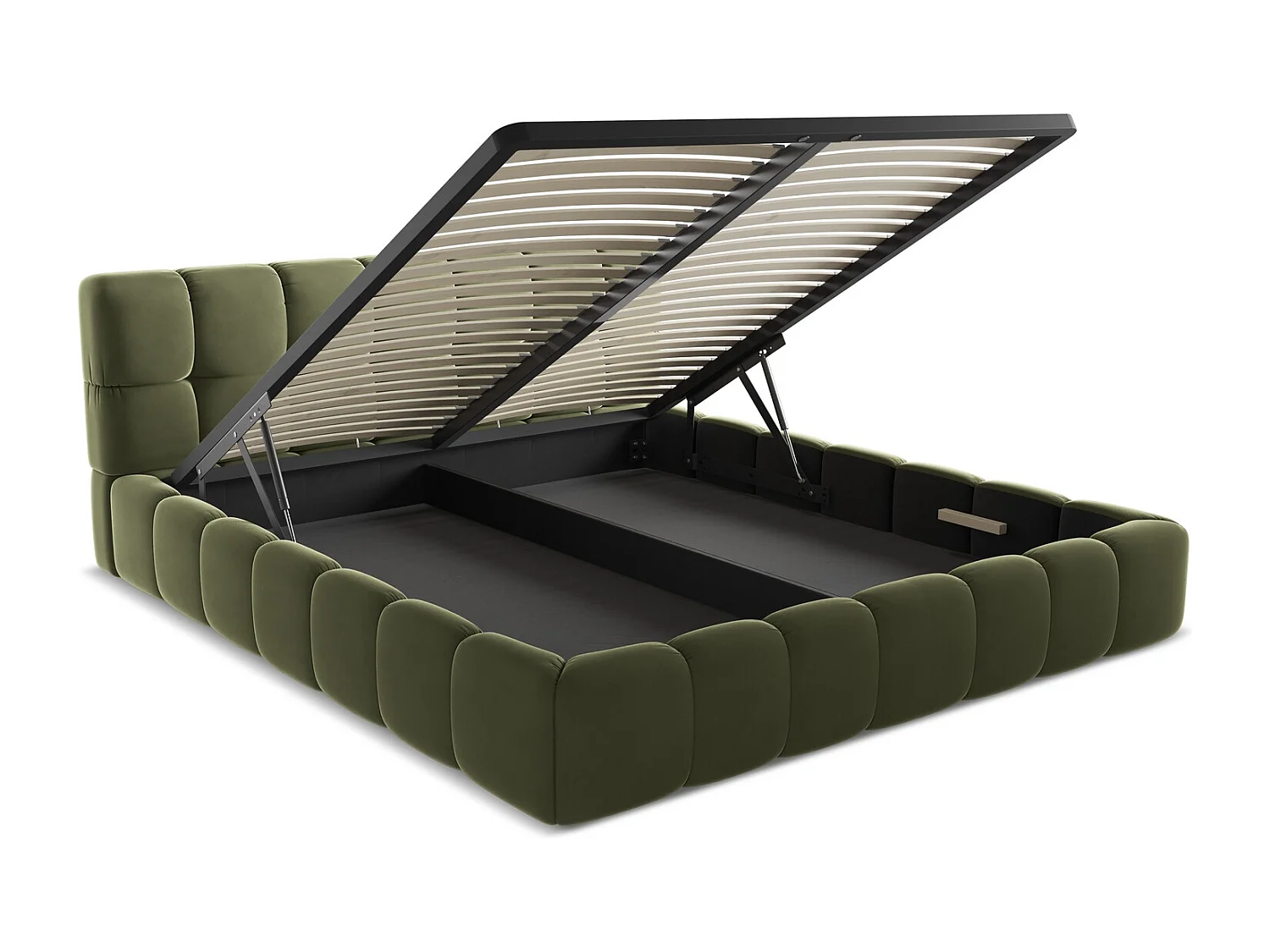 Lit coffre en velours 180 x 200 - olive - NALU