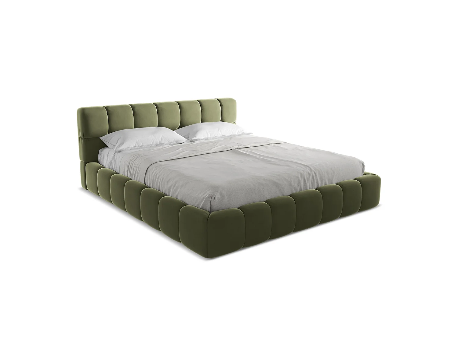 Bett mit Bettkasten - 200 x 228 - Samt - Olive - ROMA