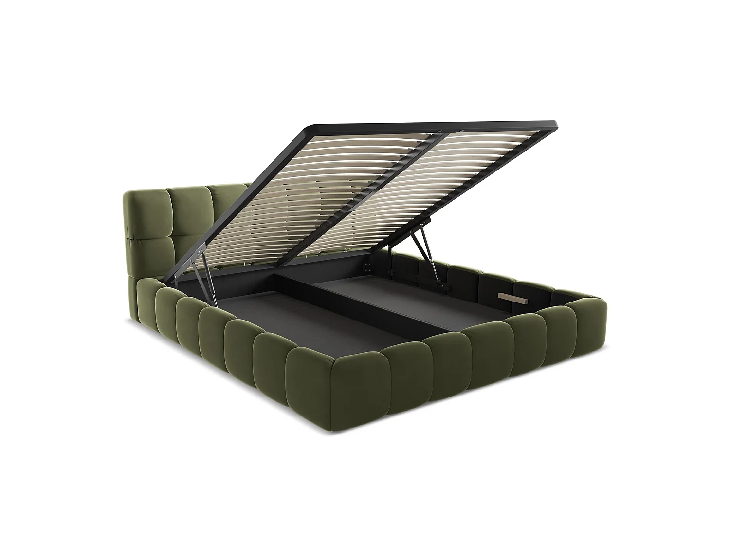 Bett mit Bettkasten - 200 x 228 - Samt - Olive - ROMA