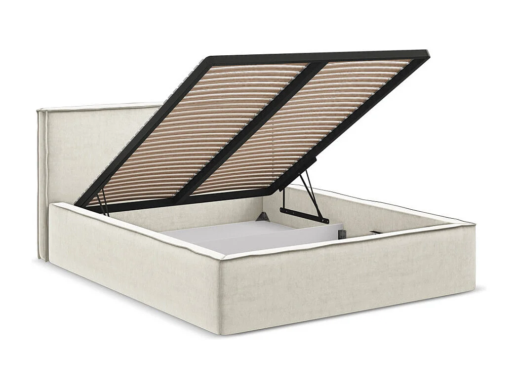 Lit coffre en velours 180 x 200 - beige clair - ANANI