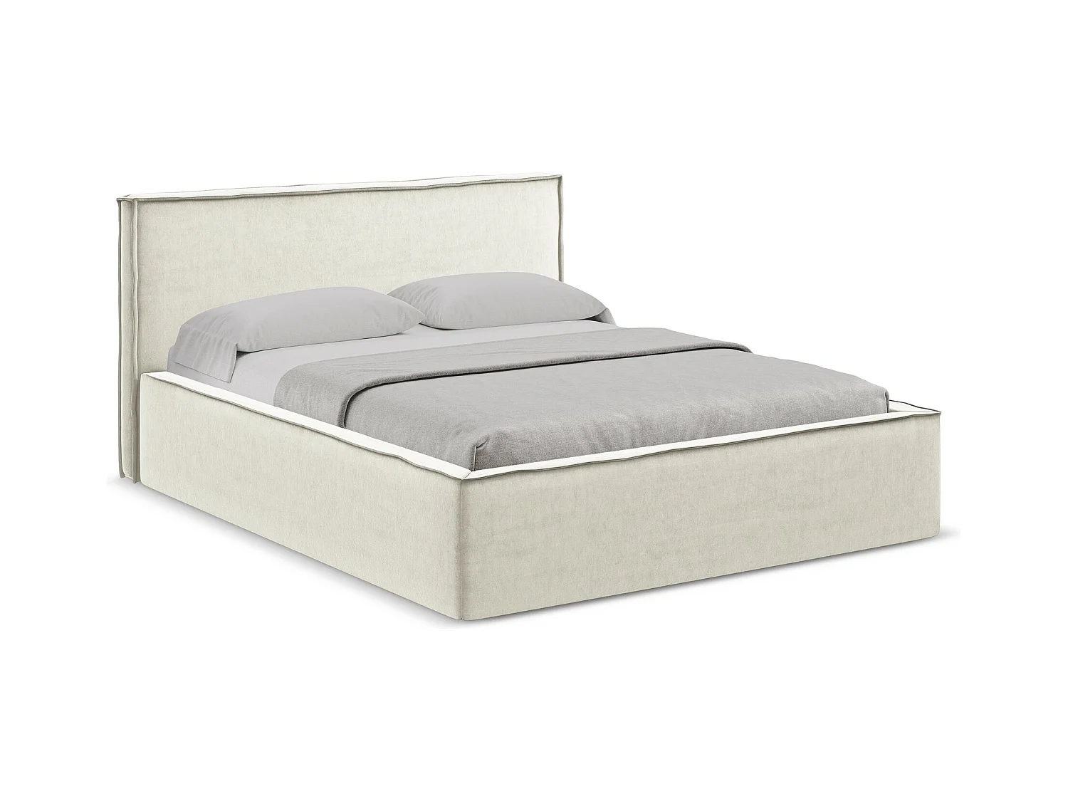 Bett mit Bettkasten - 200 x 228 - Samt - Hell beige - ANANI