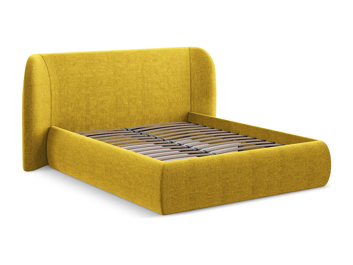 Bed met opbergruimte 190 x 215 - chenille stof - mosterd - HAUKE