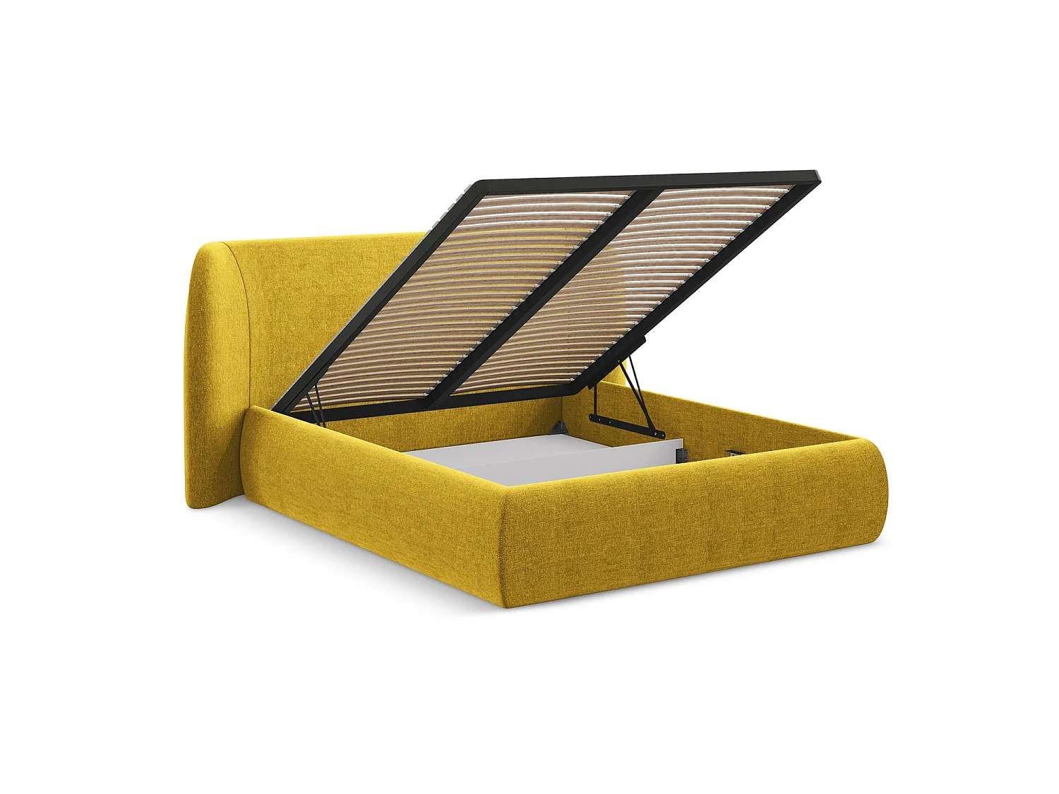Bett mit Bettkasten - 190 x 215 - Chenille - Senf - TRIESTE