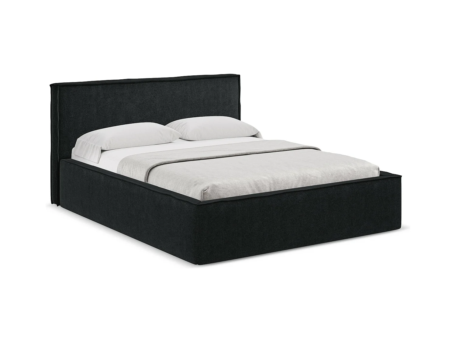 Bett mit Bettkasten - 200 x 228 - Bouclé - Schwarz - ANANI