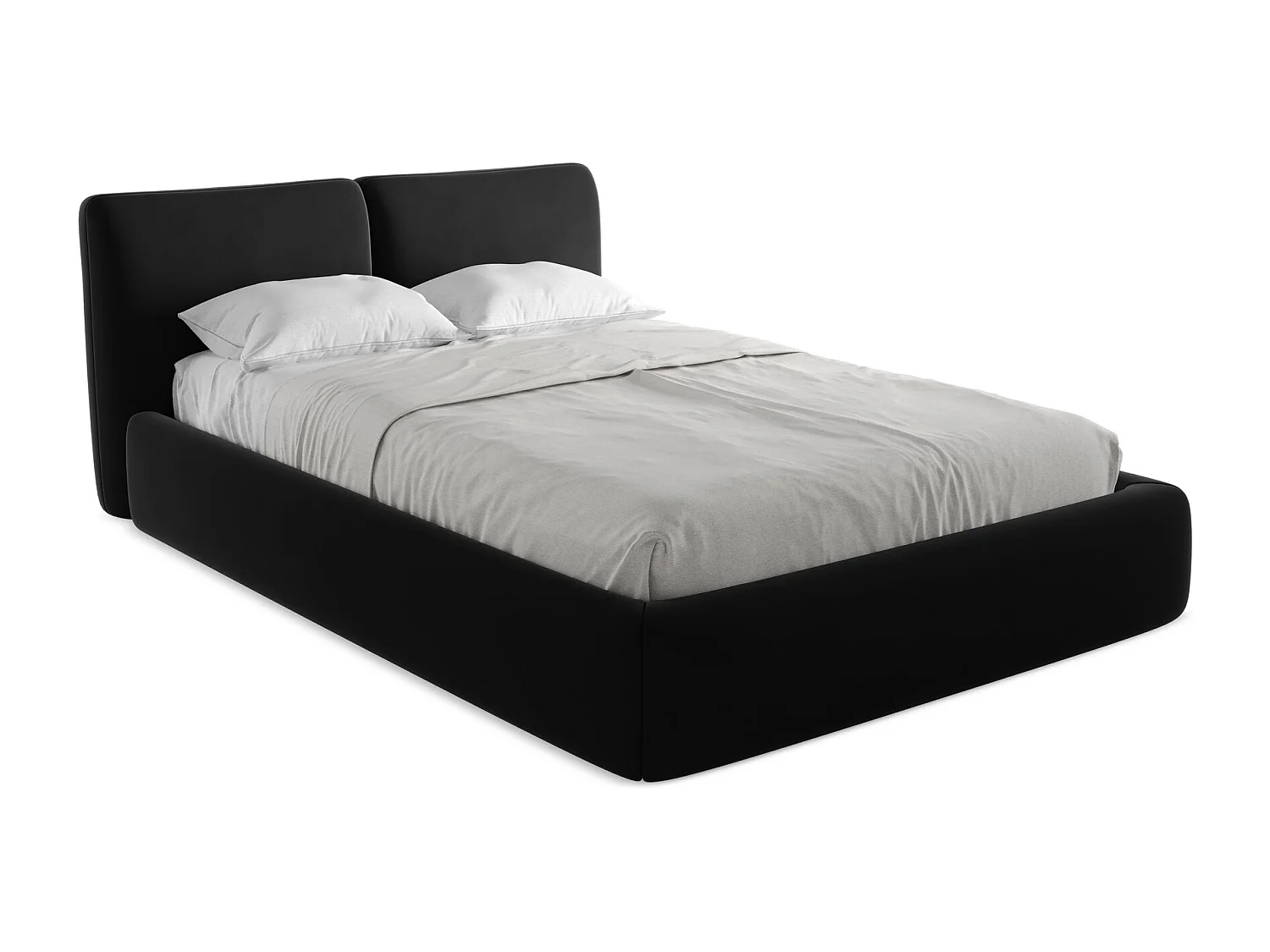 Bett mit Bettkasten - 160 x 228 - Samt - Schwarz - HOKU