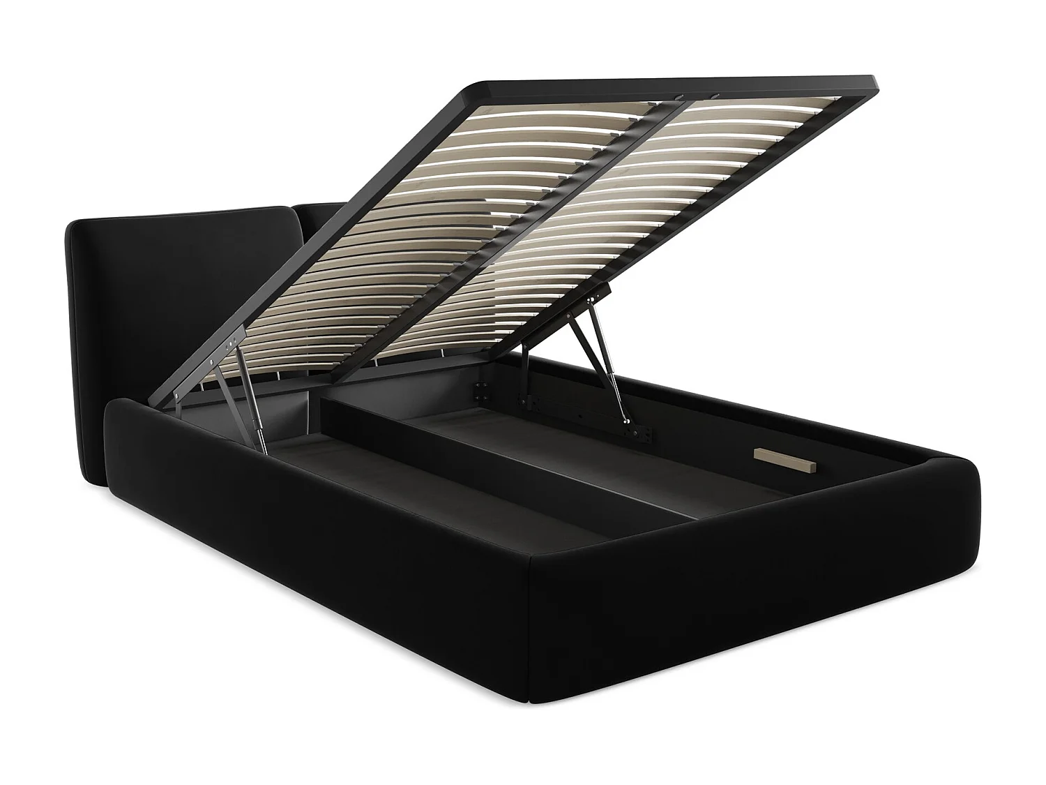 Bett mit Bettkasten - 160 x 228 - Samt - Schwarz - HOKU
