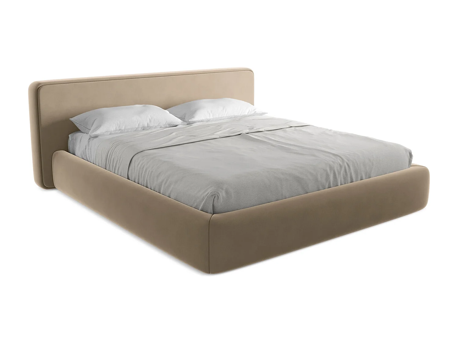 Bed met opbergruimte 220 x 225 - velours - lichtbeige - KIANA