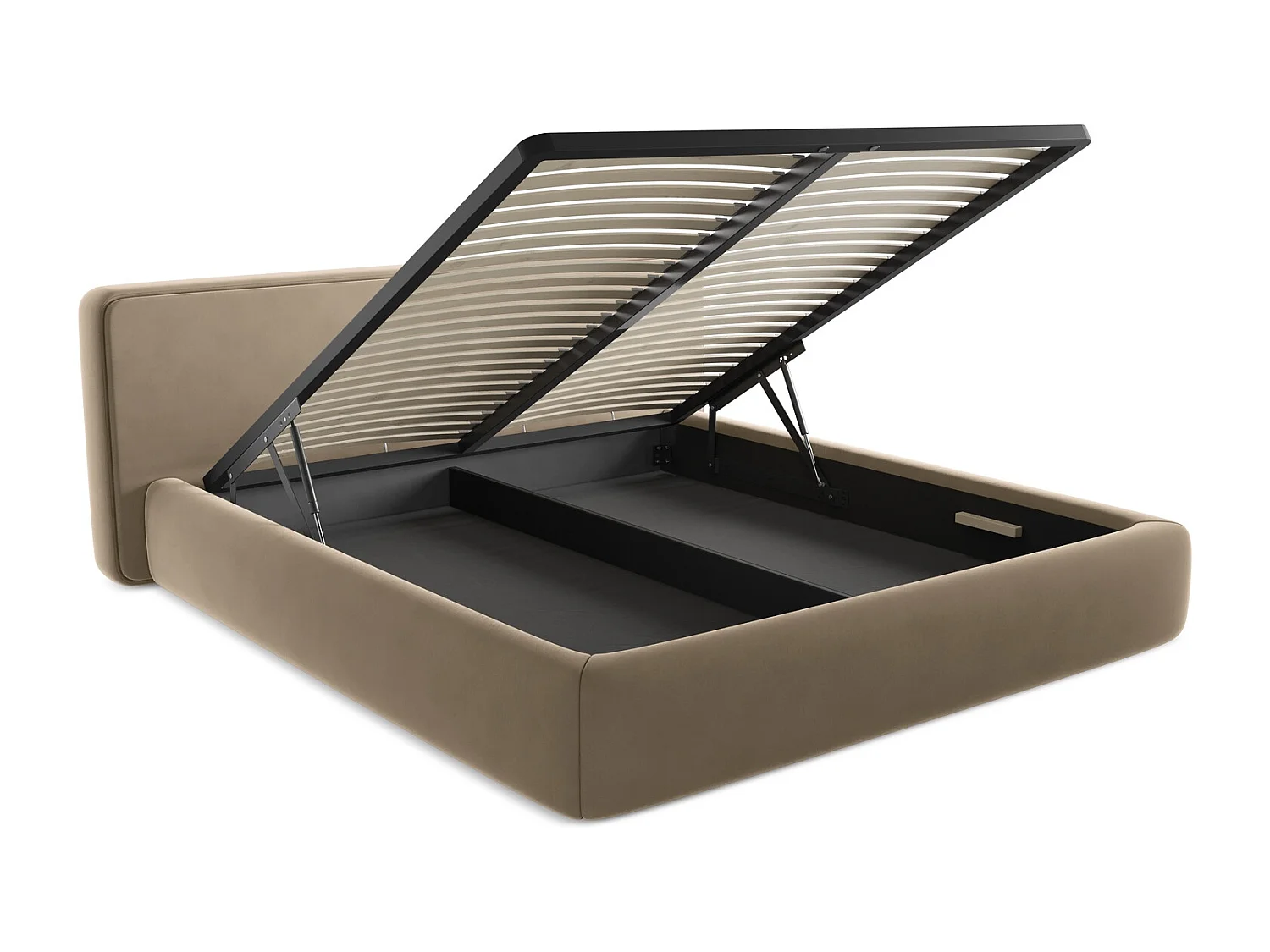 Bed met opbergruimte 220 x 225 - velours - lichtbeige - KIANA