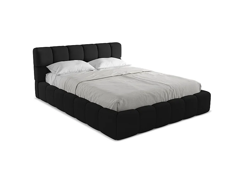 Łóżko 180 x 228 - z tkaniny szenilowej - czarny - NALU