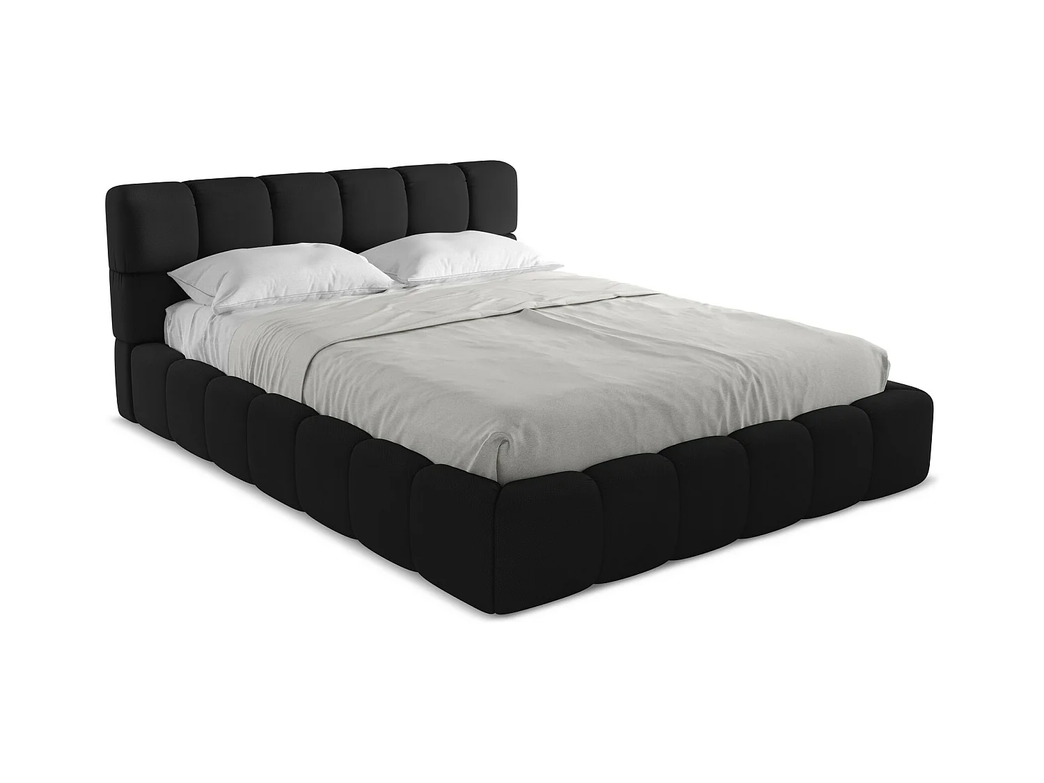 Bett mit Bettkasten - 180 x 228 - Chenille - Schwarz - NALU