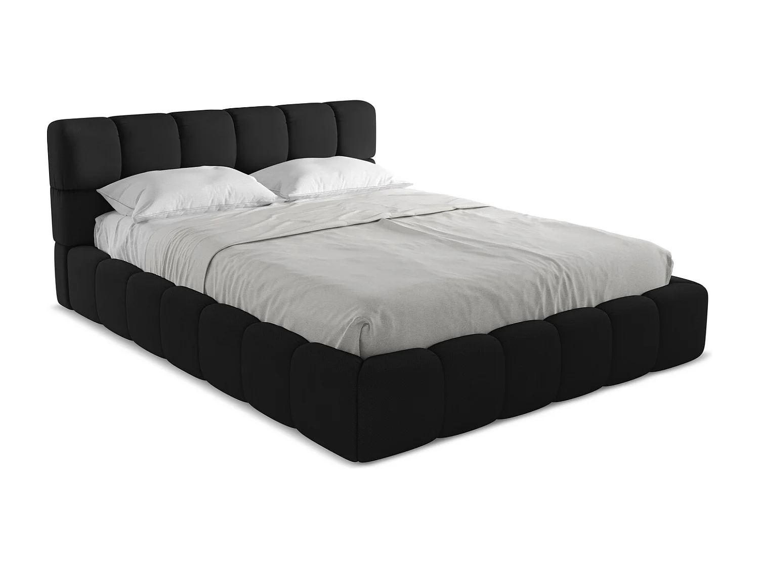 Lit coffre en tissu chenille 160 x 200 - noir - NALU