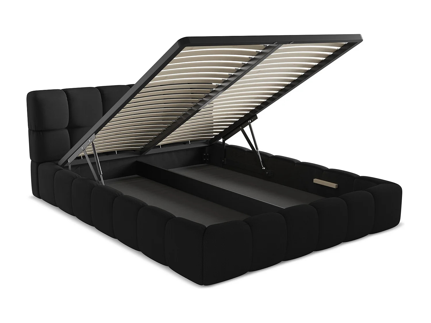 Lit coffre en tissu chenille 160 x 200 - noir - NALU