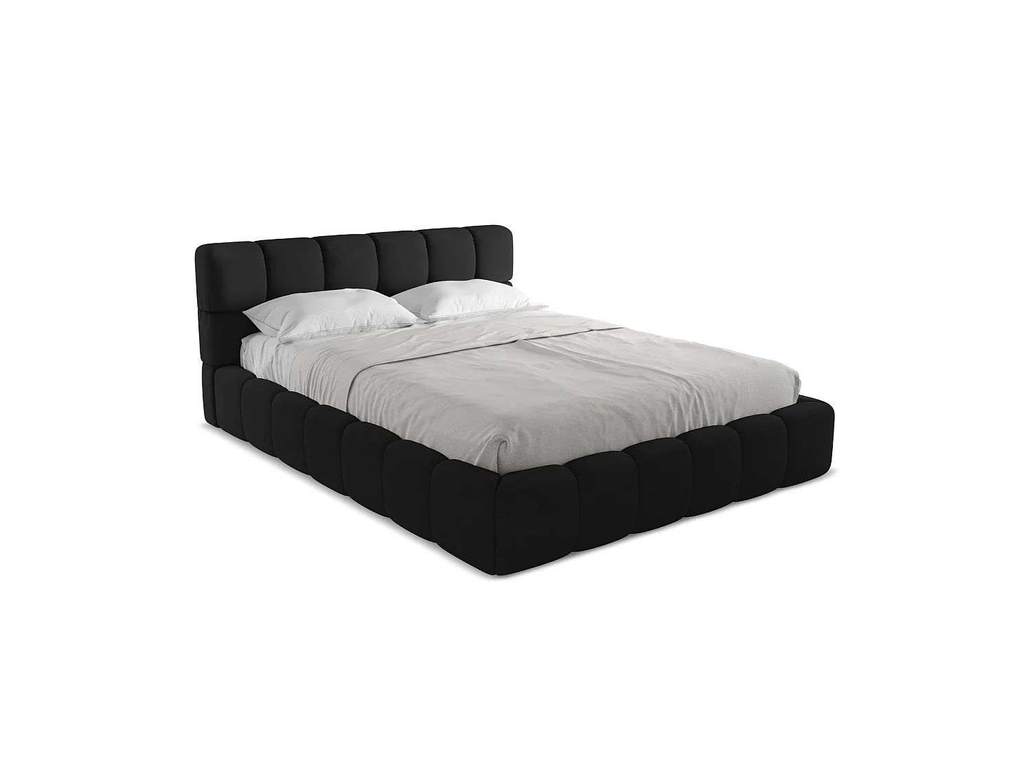Lit coffre en tissu chenille 180 x 228 - noir - ROMA