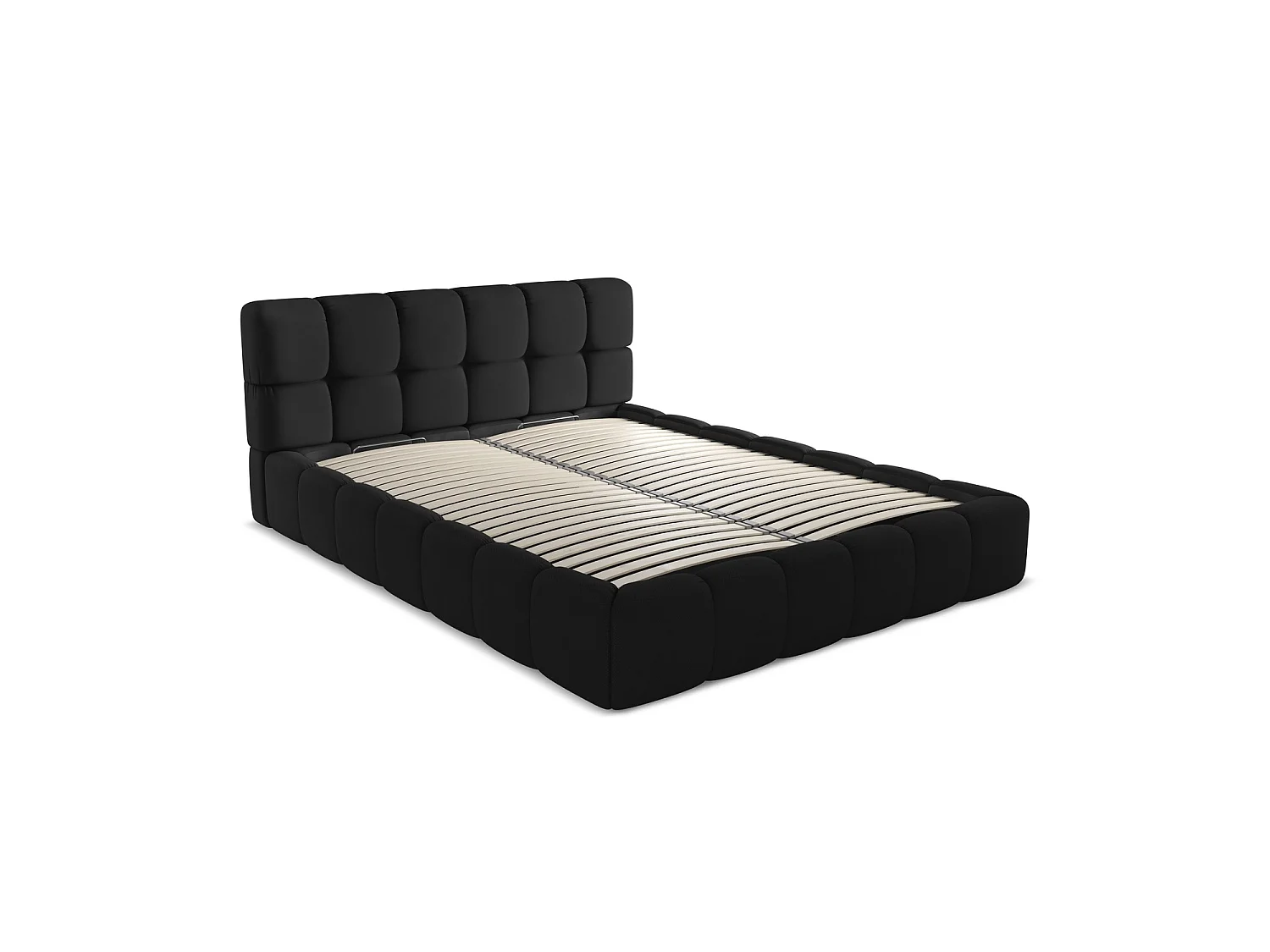 Lit coffre en tissu chenille 180 x 228 - noir - ROMA
