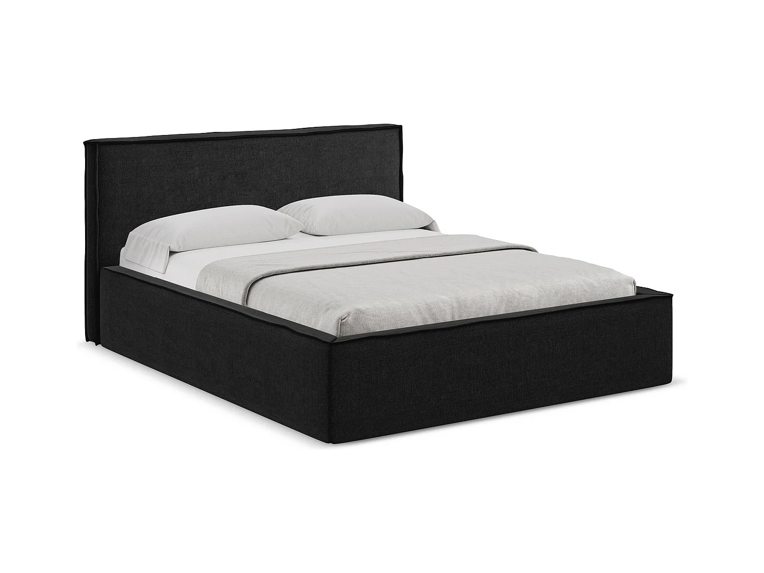 Bett mit Bettkasten - 180 x 228 - Chenille - Schwarz - ANANI