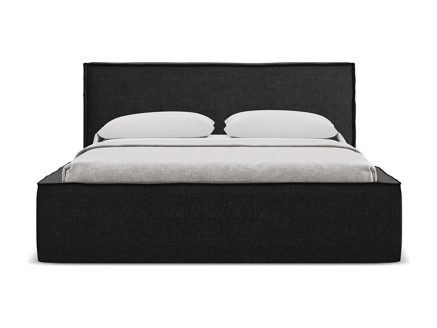Lit coffre en tissu chenille 160 x 200 - noir - ANANI