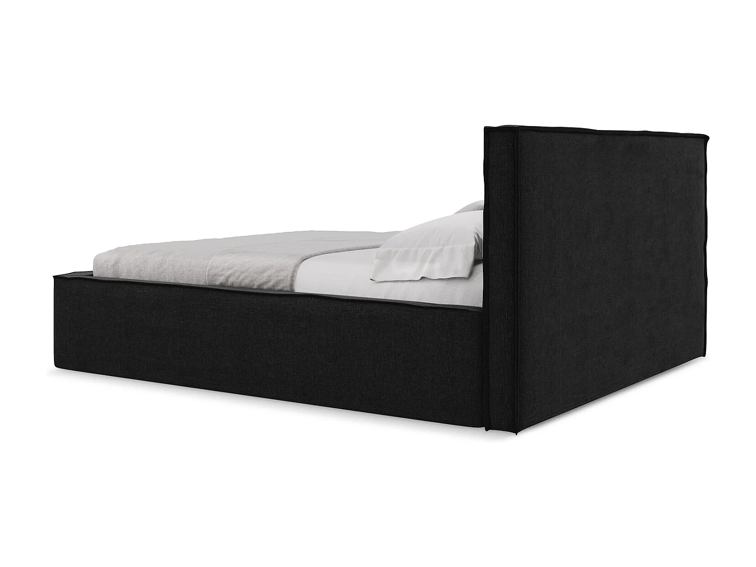 Lit coffre en tissu chenille 160 x 200 - noir - ANANI
