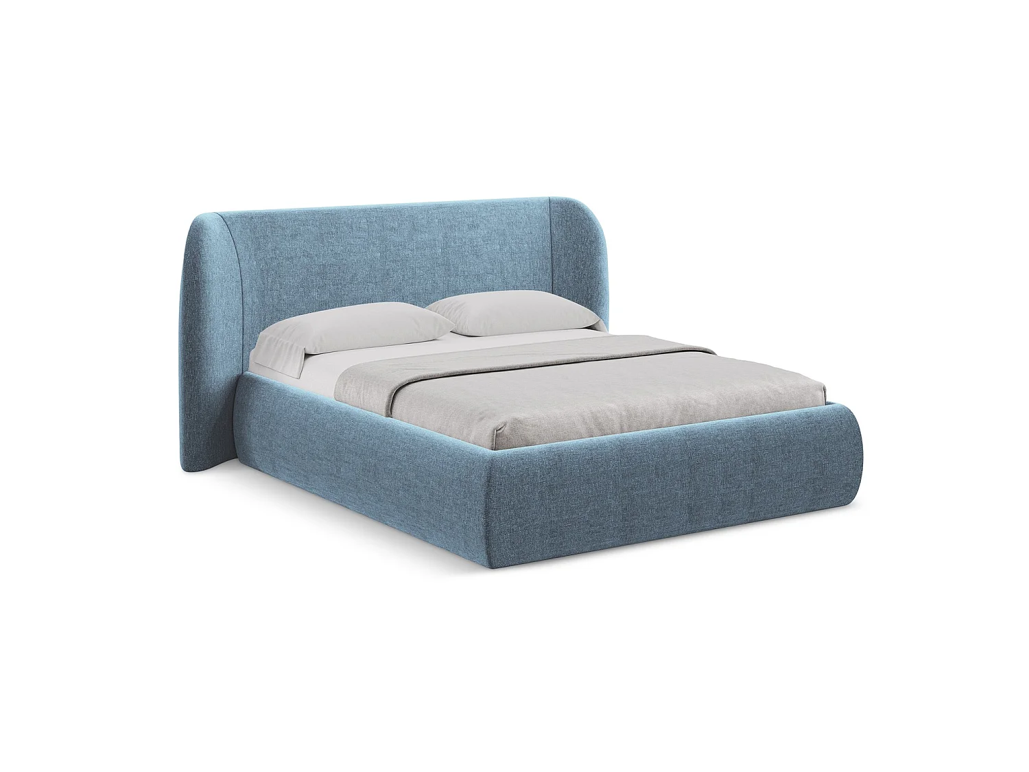 Bett mit Bettkasten - 190 x 215 - Chenille - Jeans - TRIESTE
