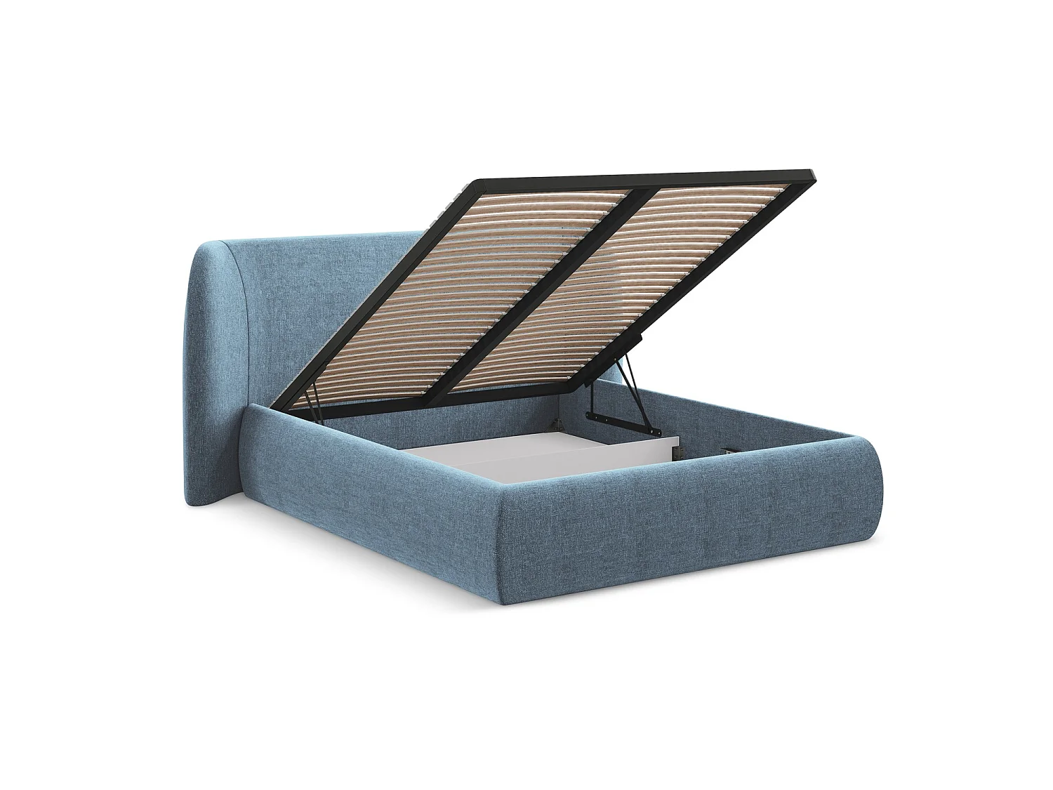 Bett mit Bettkasten - 190 x 215 - Chenille - Jeans - TRIESTE
