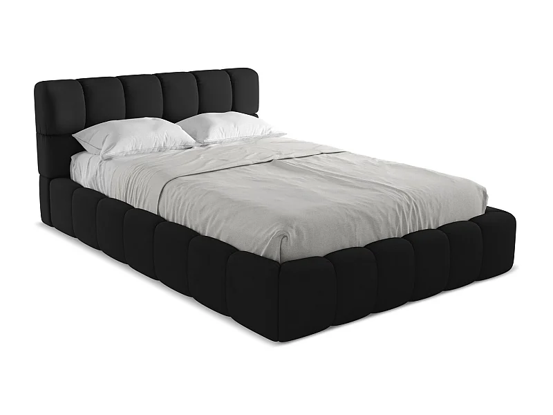 Lit coffre en tissu chenille 140 x 200 - noir - NALU