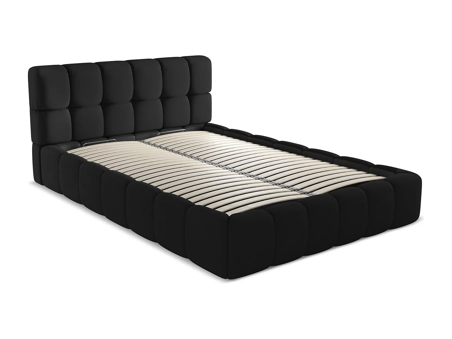 Lit coffre en tissu chenille 140 x 200 - noir - NALU