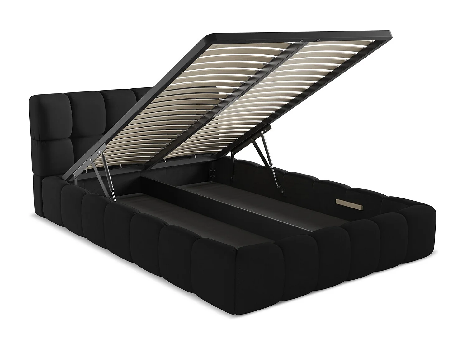 Lit coffre en tissu chenille 140 x 200 - noir - NALU