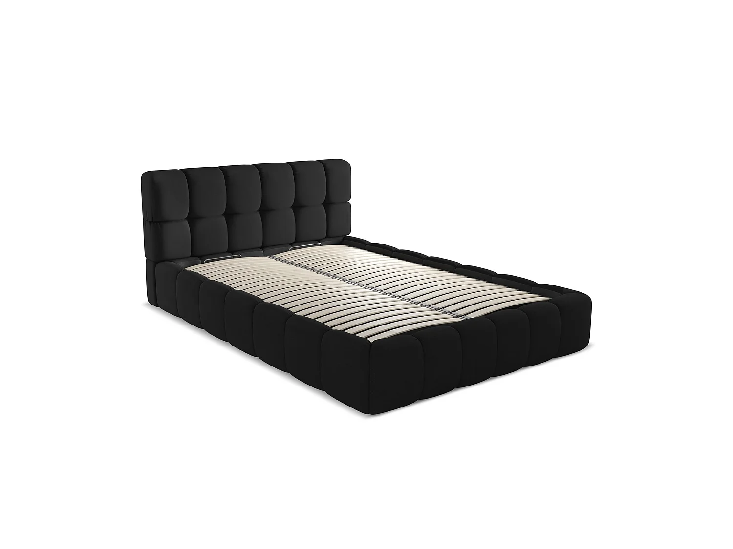 Lit coffre en tissu chenille 160 x 228 - noir - ROMA