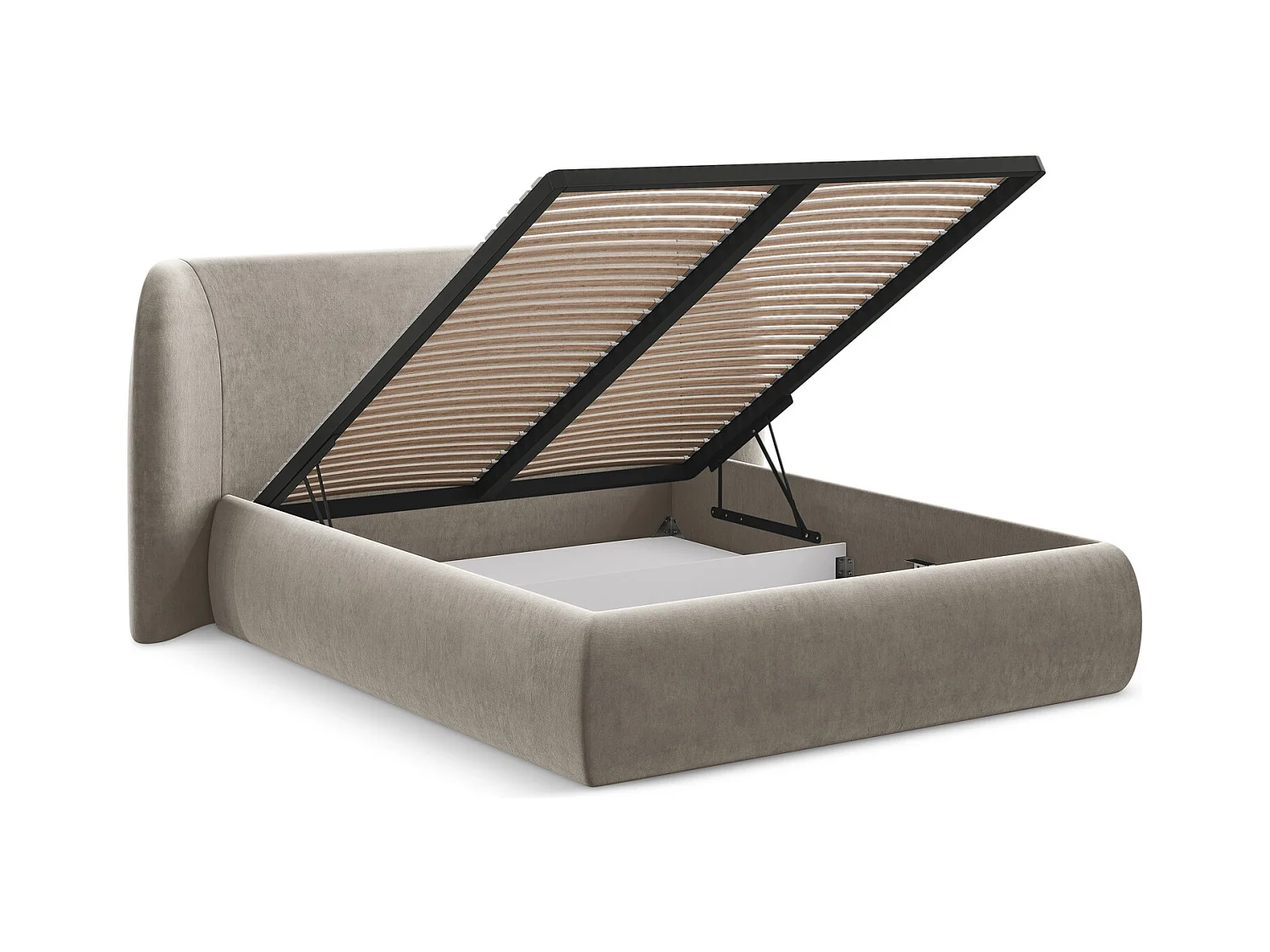 Cama con almacenaje de terciopelo - 140x200 cmHAUKE - gris pardo - HAUKE