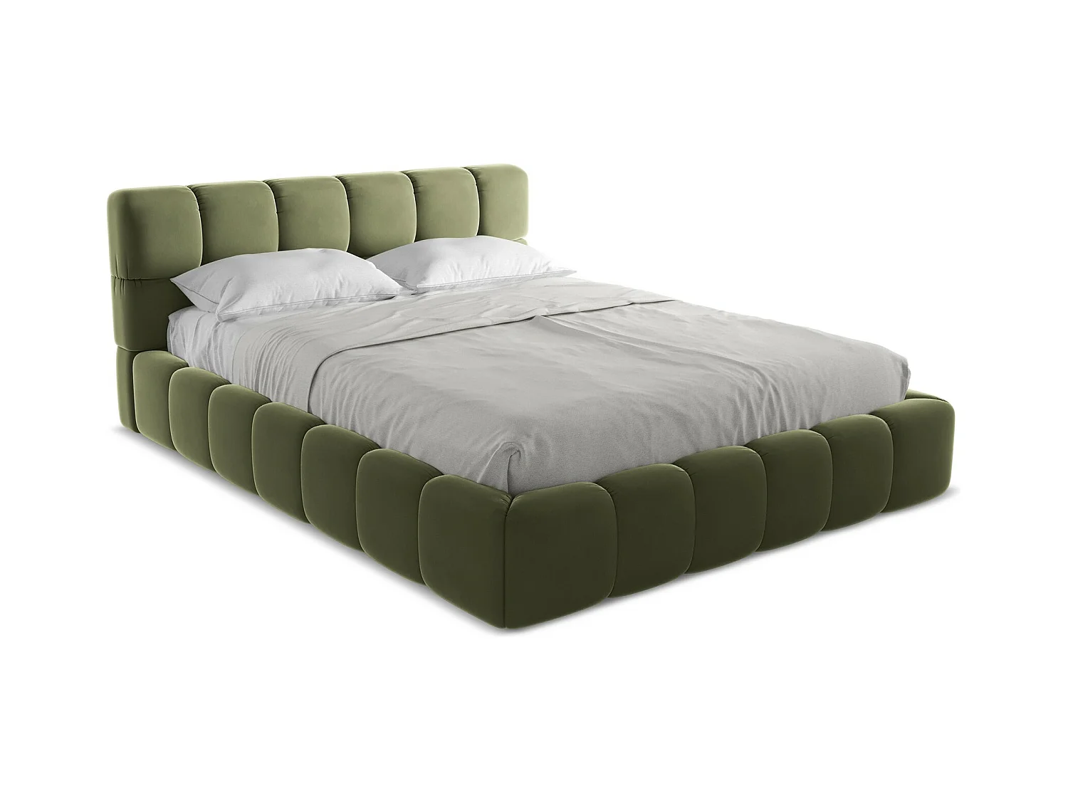 Bett mit Bettkasten - 180 x 228 - Samt - Olive - NALU