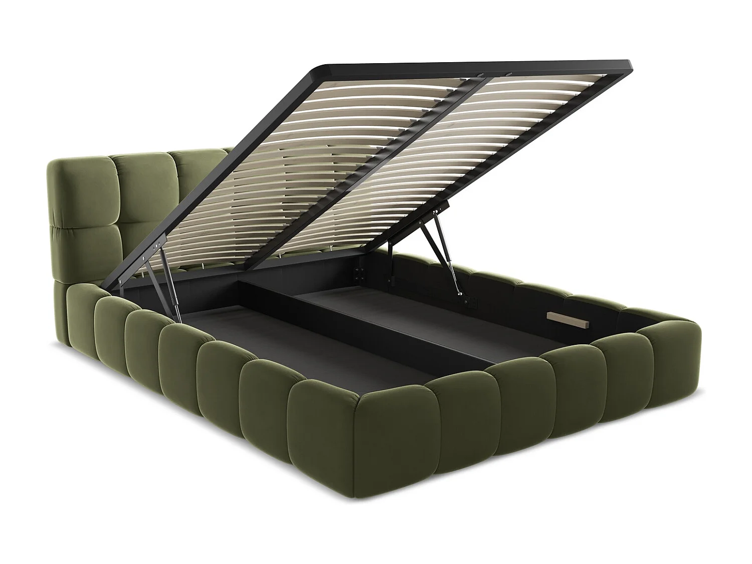 Lit coffre en velours 160 x 200 - olive - NALU