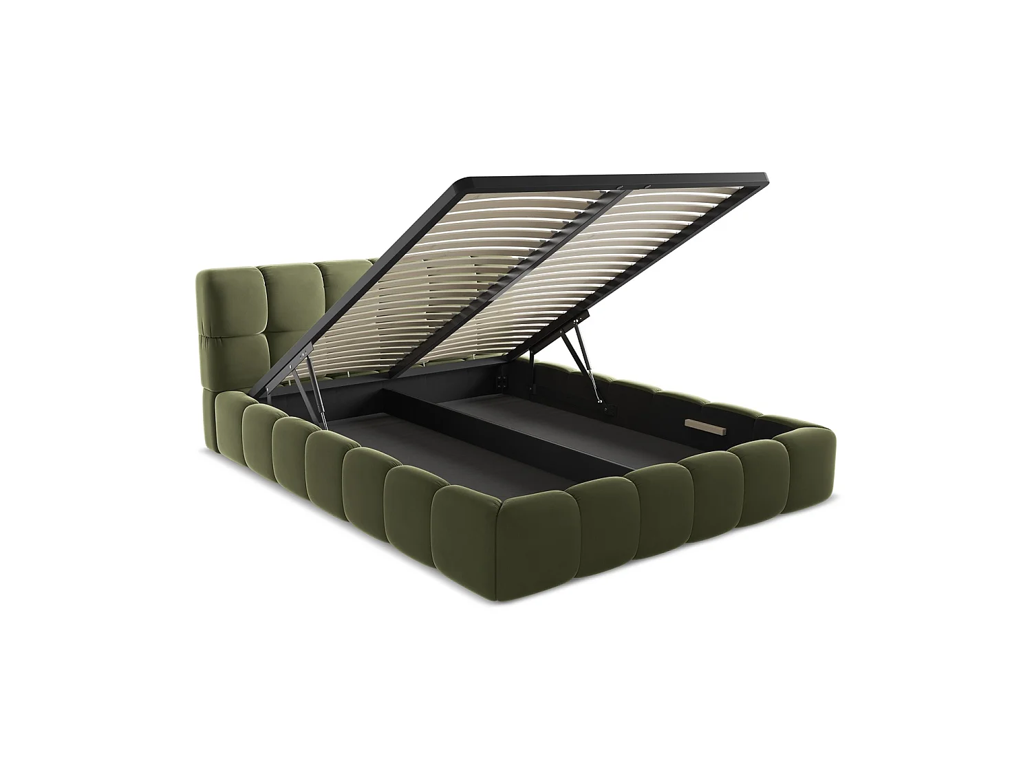 Bed met opbergruimte 180 x 228 - velours - olijf - ROMA