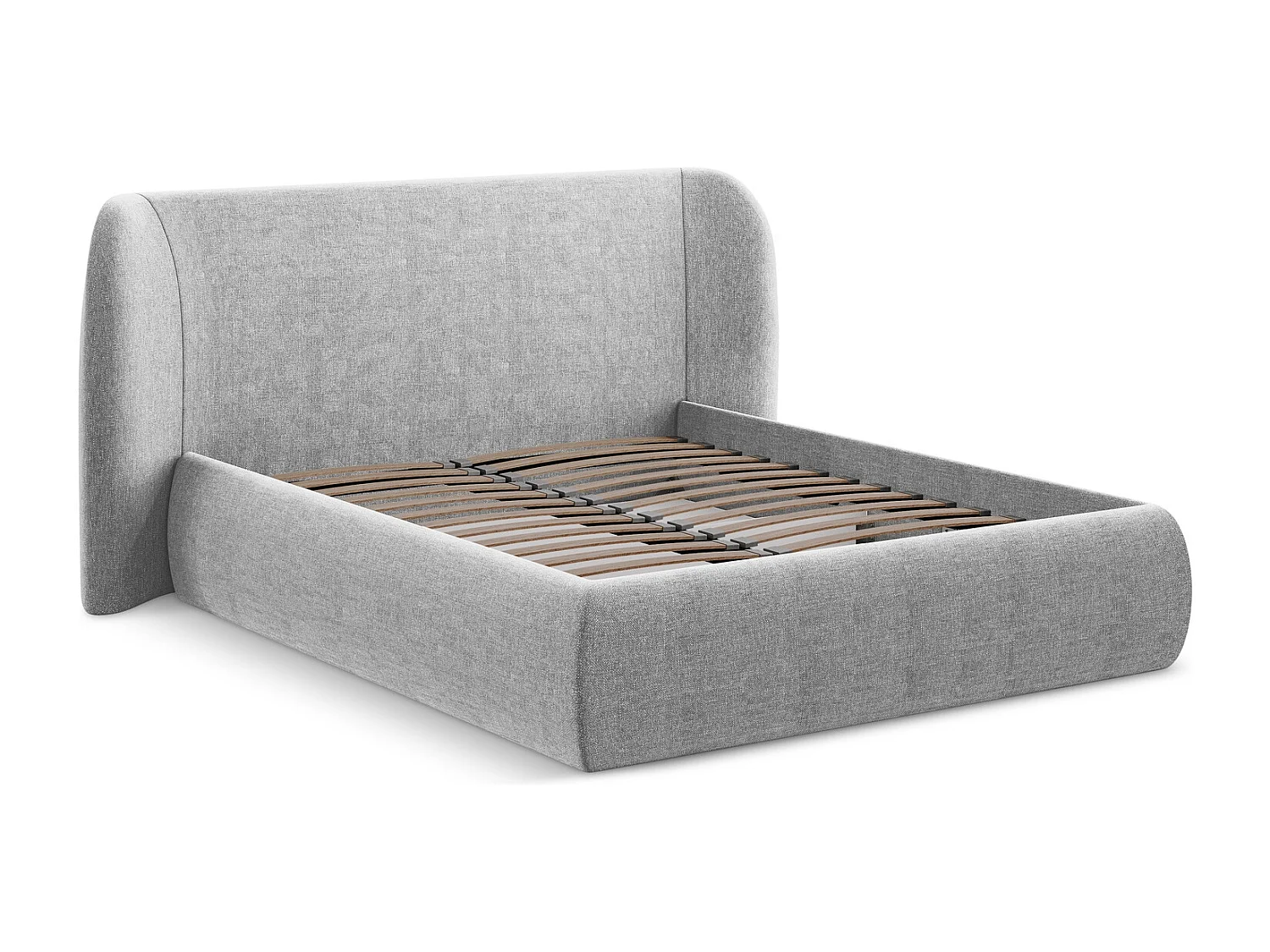 Lit coffre en tissu chenille 140 x 200 - gris clair - HAUKE