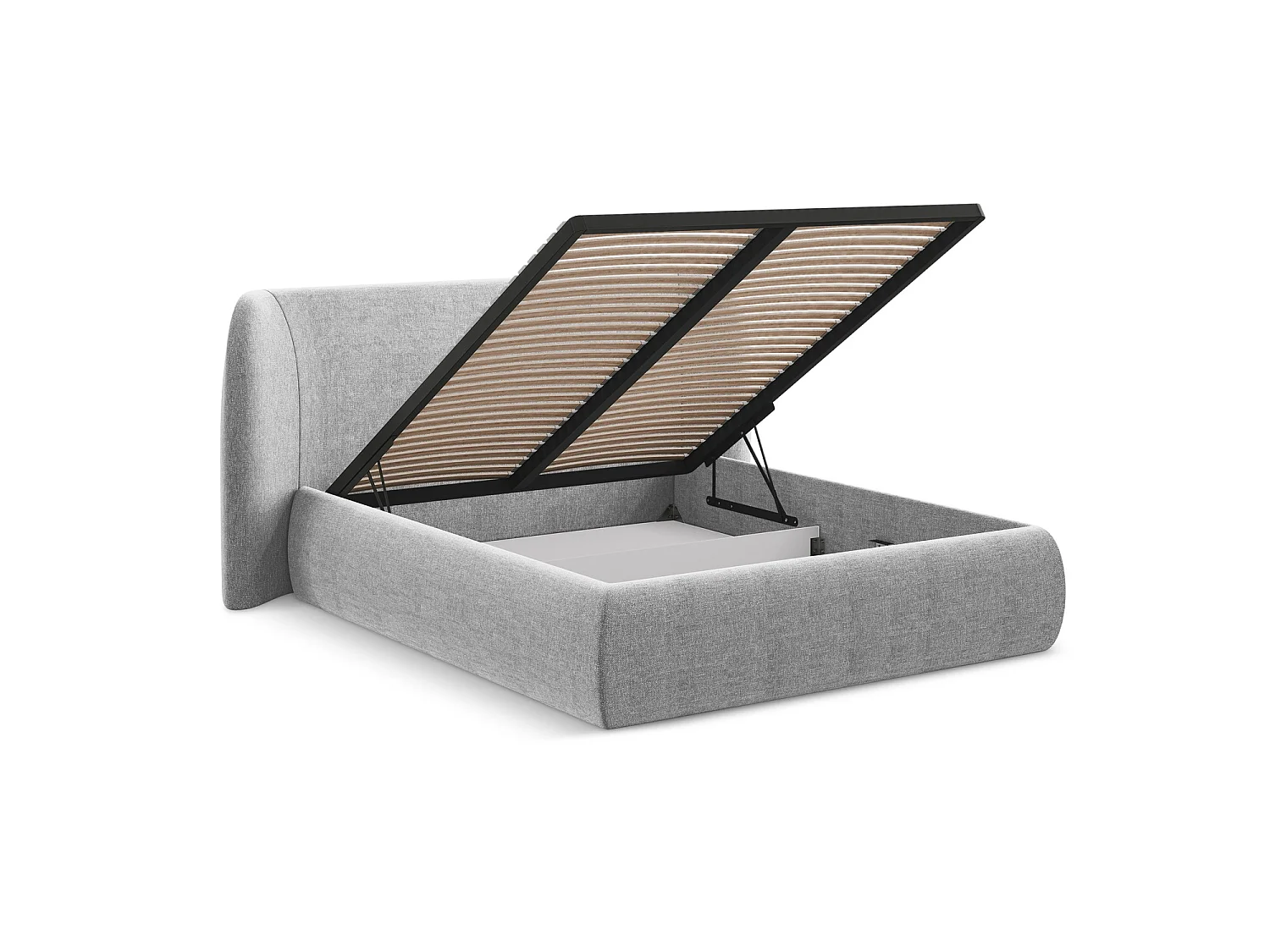 Bett mit Bettkasten - 190 x 215 - Chenille - Hellgrau - TRIESTE