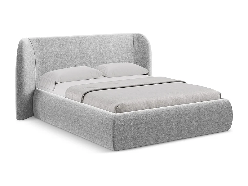 Lit coffre en tissu chenille 140 x 200 - gris clair - HAUKE